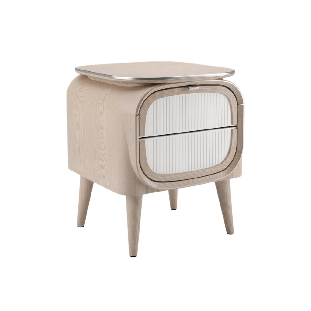 Modern Minimalist Nightstand with Drawer and Unique Curved Design